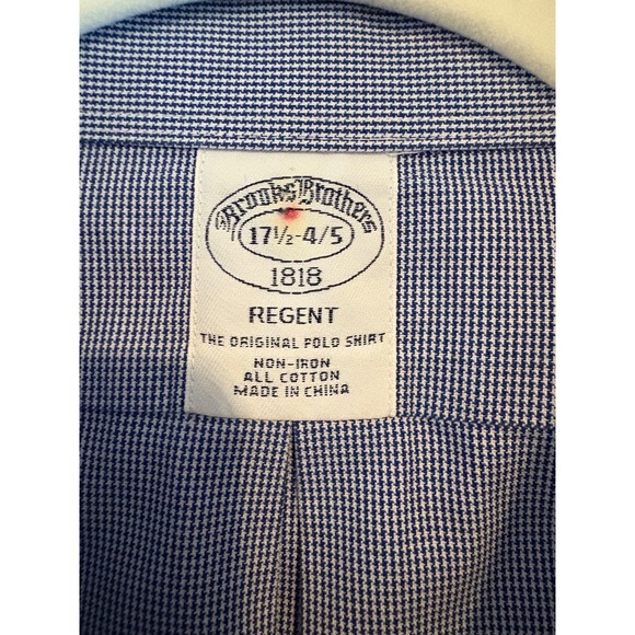 Brooks Brothers Regent 17.5 34/35 100% Cotton Non-Iron Dress Shirt Blue Button D - Picture 3 of 5